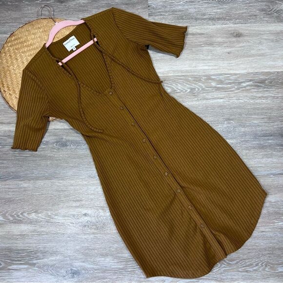 Revolve privacy please prentiss dress camel/brown ribbed knit button front M - Picture 2 of 7